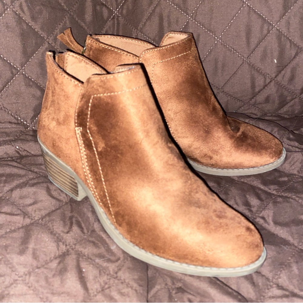 Brown Suede Ankle Heeled Boots